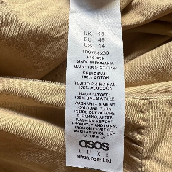 Asos Luxe Size 14 NEW Beige Cotton One Shoulder Dress w Corset Detail & Ruffles - Picture 11 of 16
